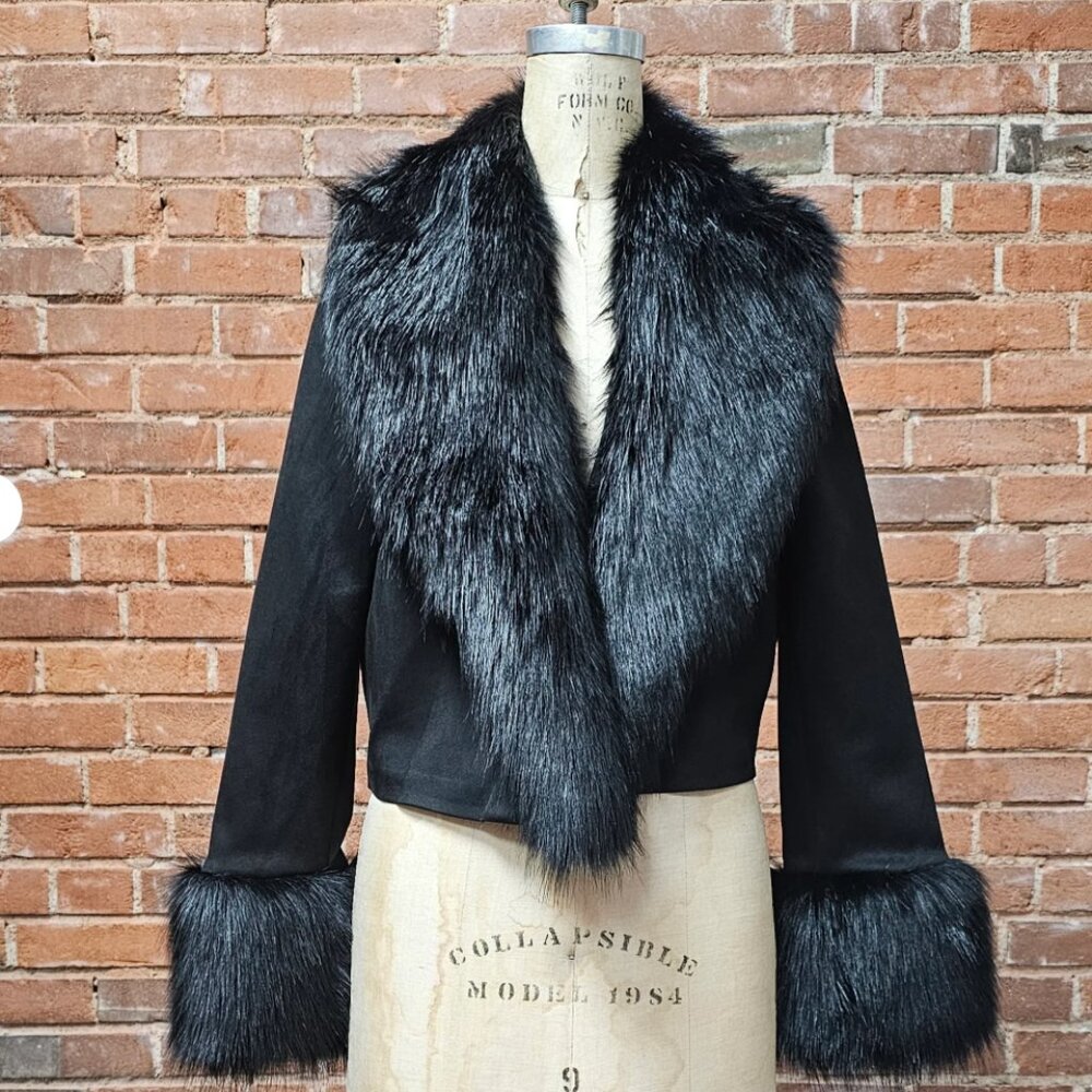 Faux Fur & Faux Suede Crop Jacket NEW